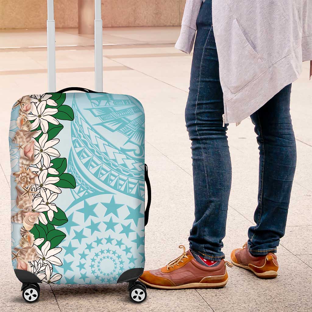 Cook Islands Tiare Maori With Conch Shell Luggage Cover Pasifika Fest Polynesian Tattoo Turquoise LT14 Turquoise - Polynesian Pride