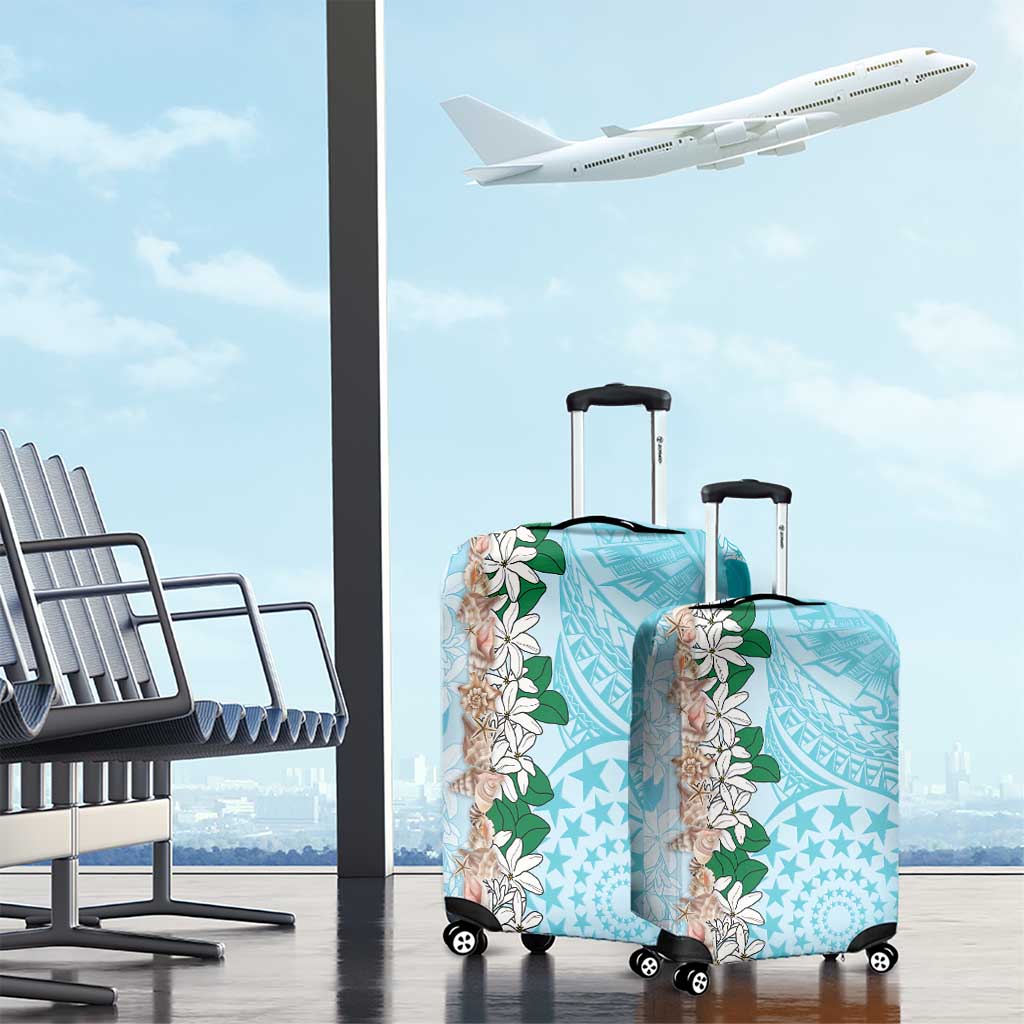 Cook Islands Tiare Maori With Conch Shell Luggage Cover Pasifika Fest Polynesian Tattoo Turquoise LT14 - Polynesian Pride