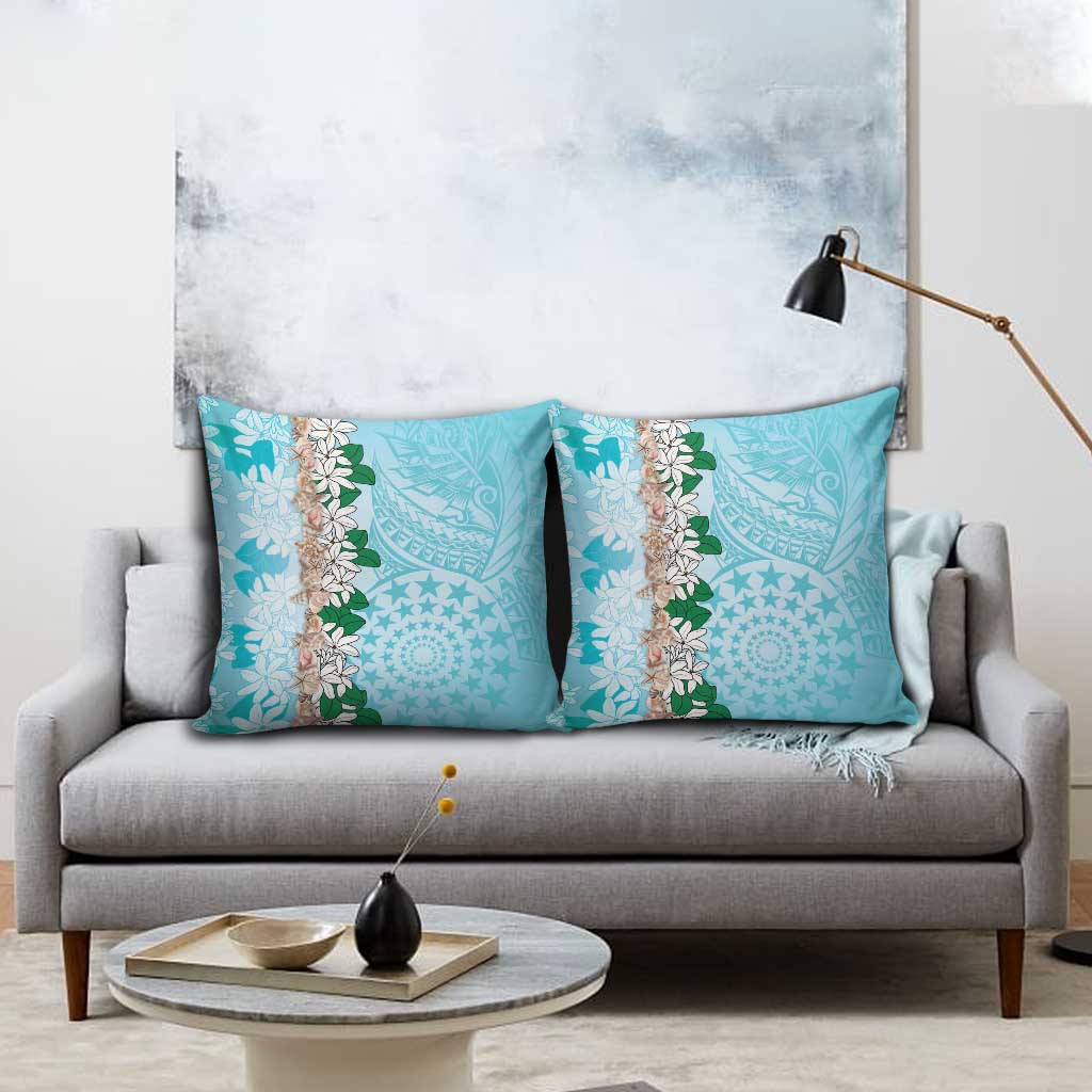 Cook Islands Tiare Maori With Conch Shell Pillow Cover Pasifika Fest Polynesian Tattoo Turquoise LT14 - Polynesian Pride