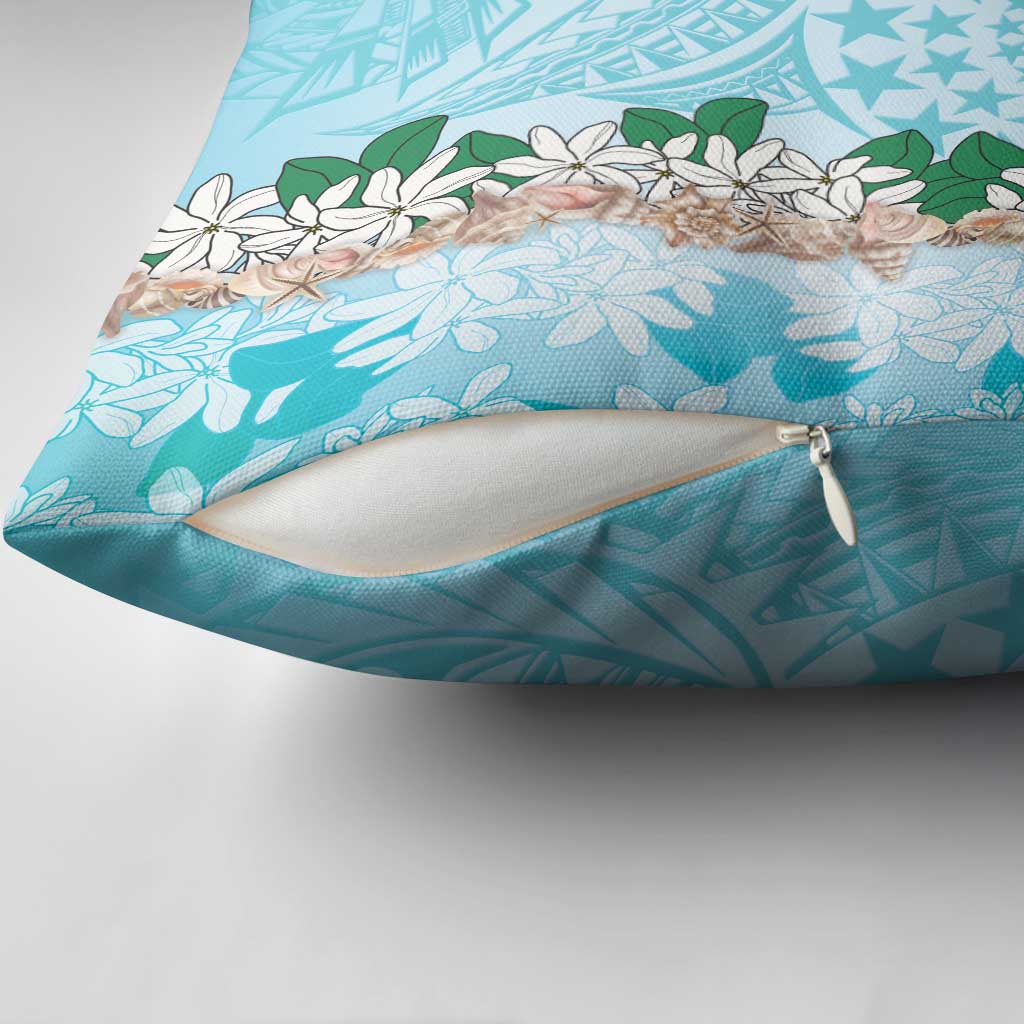 Cook Islands Tiare Maori With Conch Shell Pillow Cover Pasifika Fest Polynesian Tattoo Turquoise LT14 - Polynesian Pride