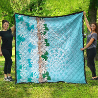 Cook Islands Tiare Maori With Conch Shell Quilt Pasifika Fest Polynesian Tattoo Turquoise LT14 - Polynesian Pride