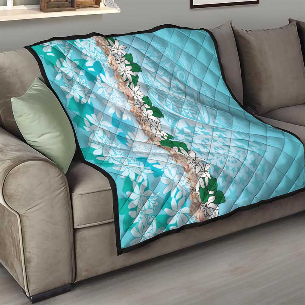 Cook Islands Tiare Maori With Conch Shell Quilt Pasifika Fest Polynesian Tattoo Turquoise LT14 - Polynesian Pride