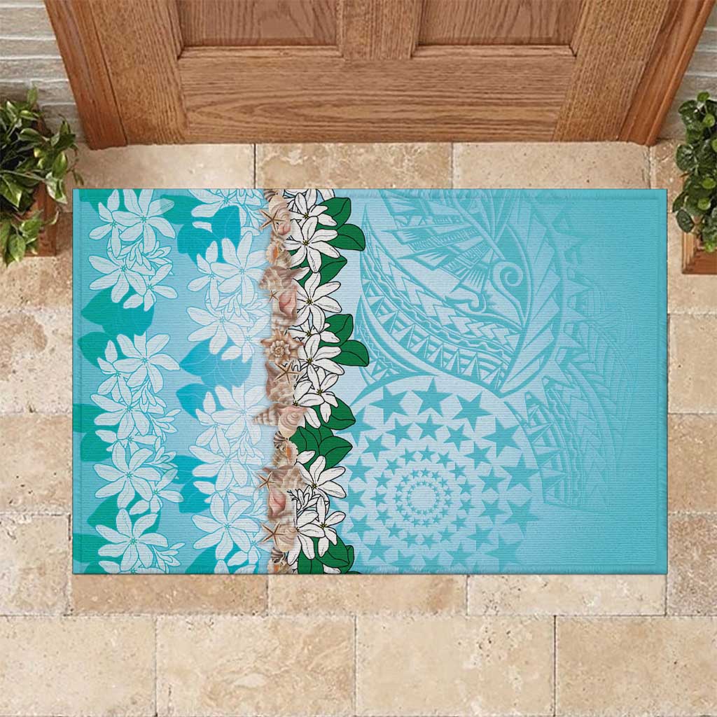 Cook Islands Tiare Maori With Conch Shell Rubber Doormat Pasifika Fest Polynesian Tattoo Turquoise LT14 Turquoise - Polynesian Pride