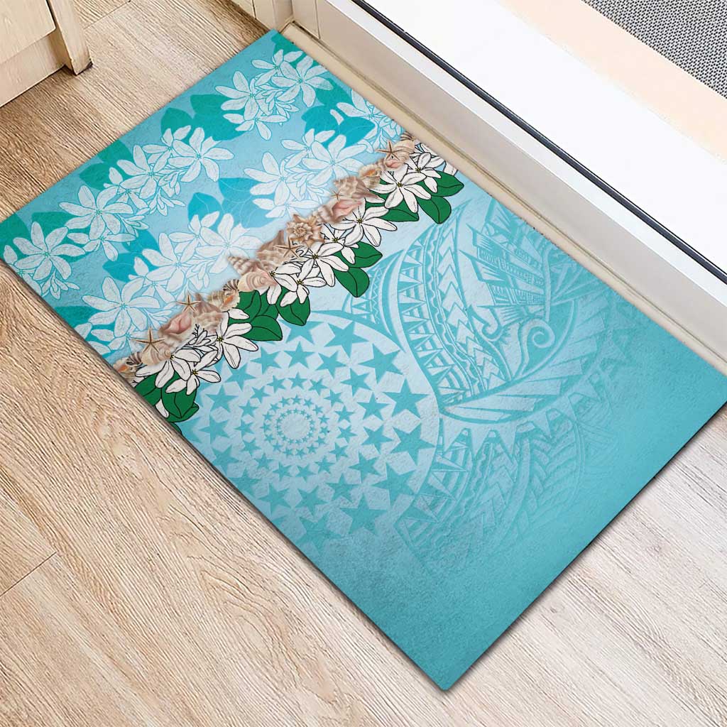 Cook Islands Tiare Maori With Conch Shell Rubber Doormat Pasifika Fest Polynesian Tattoo Turquoise LT14 - Polynesian Pride