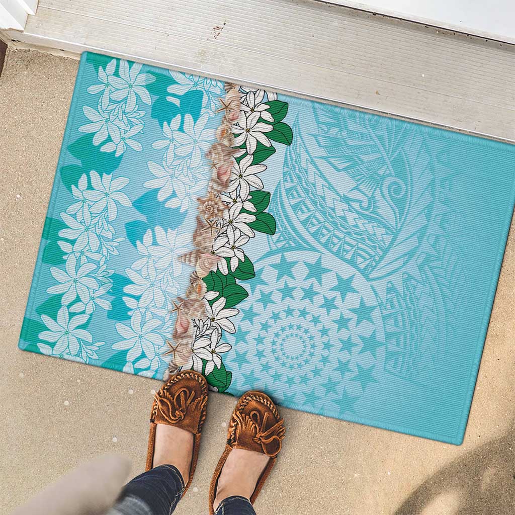 Cook Islands Tiare Maori With Conch Shell Rubber Doormat Pasifika Fest Polynesian Tattoo Turquoise LT14 - Polynesian Pride