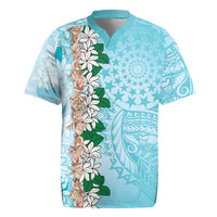 Cook Islands Tiare Maori With Conch Shell Rugby Jersey Pasifika Fest Polynesian Tattoo Turquoise LT14 Turquoise - Polynesian Pride