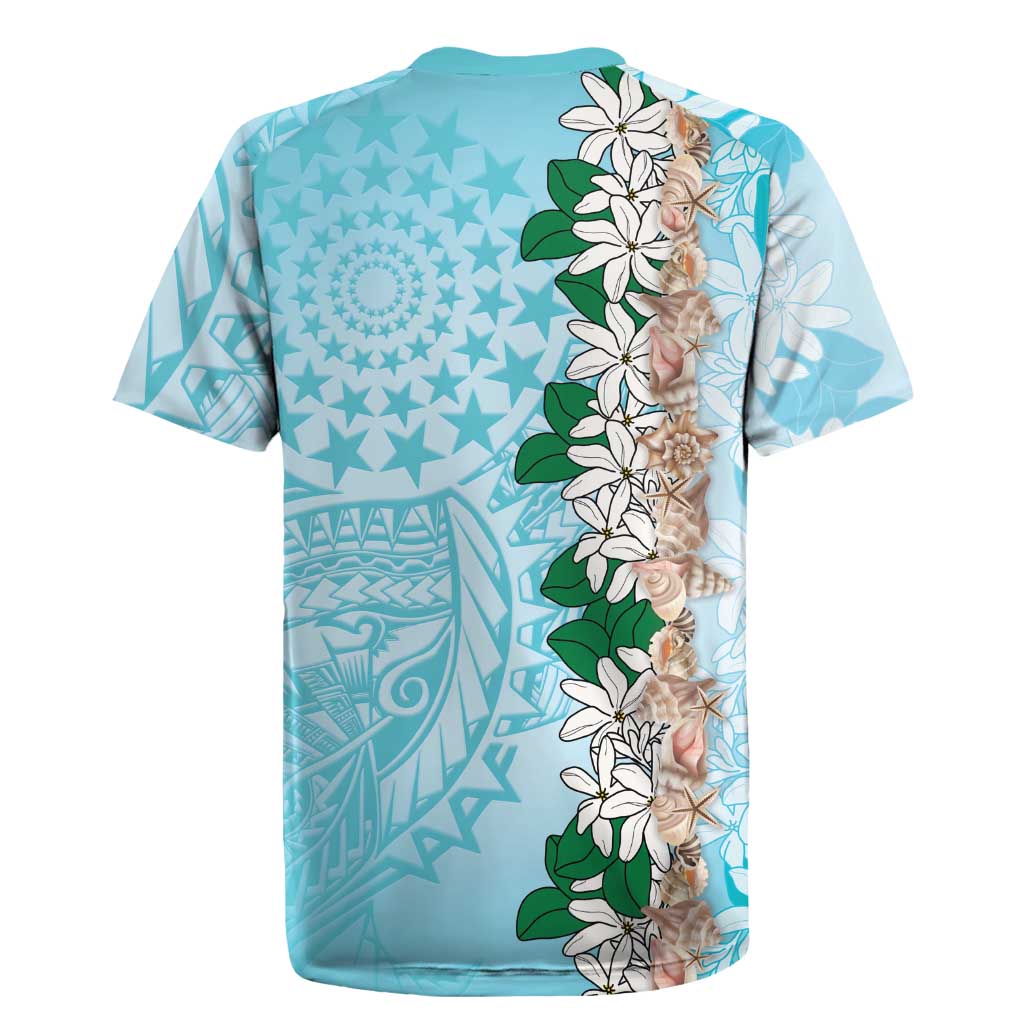 Cook Islands Tiare Maori With Conch Shell Rugby Jersey Pasifika Fest Polynesian Tattoo Turquoise LT14 - Polynesian Pride