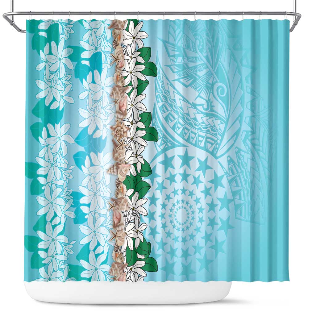 Cook Islands Tiare Maori With Conch Shell Shower Curtain Pasifika Fest Polynesian Tattoo Turquoise LT14 Turquoise - Polynesian Pride