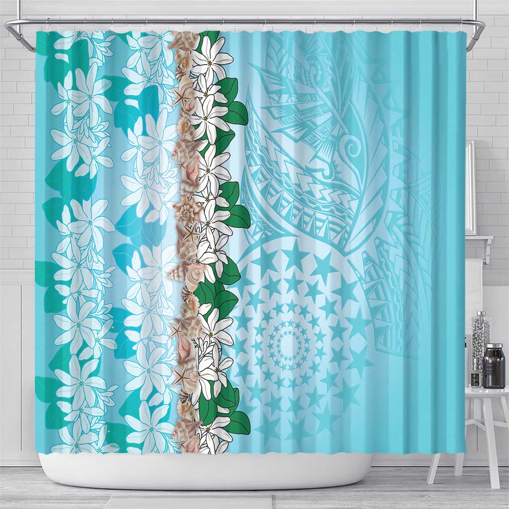 Cook Islands Tiare Maori With Conch Shell Shower Curtain Pasifika Fest Polynesian Tattoo Turquoise LT14 - Polynesian Pride