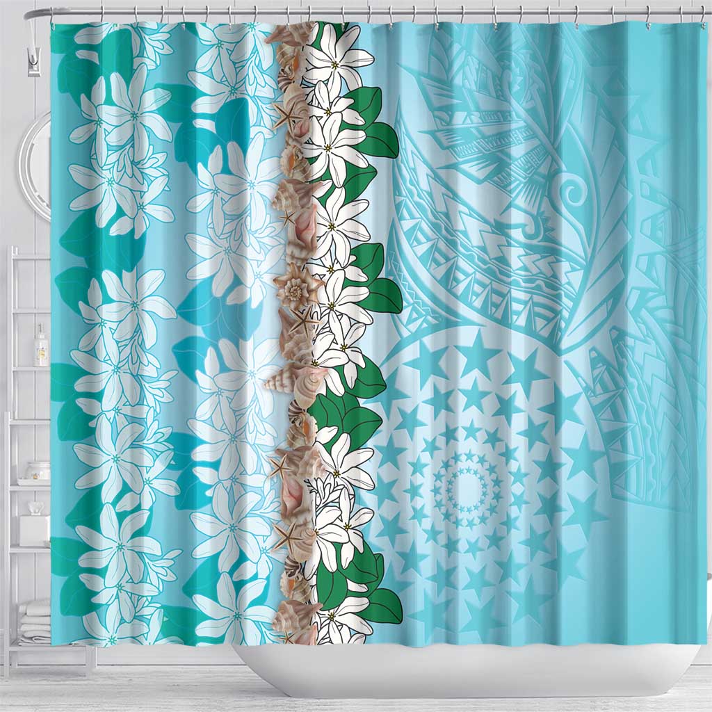 Cook Islands Tiare Maori With Conch Shell Shower Curtain Pasifika Fest Polynesian Tattoo Turquoise LT14 - Polynesian Pride