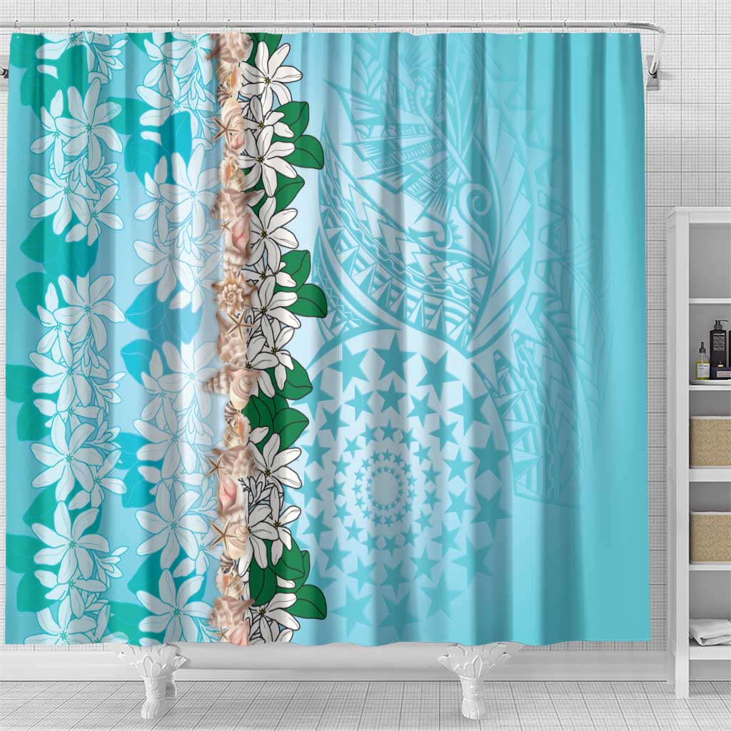 Cook Islands Tiare Maori With Conch Shell Shower Curtain Pasifika Fest Polynesian Tattoo Turquoise LT14 - Polynesian Pride