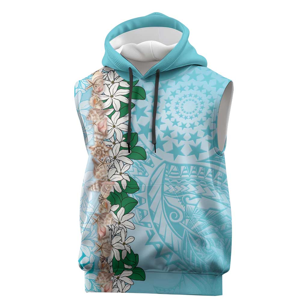 Cook Islands Tiare Maori With Conch Shell Sleeveless Hoodie Pasifika Fest Polynesian Tattoo Turquoise LT14 Turquoise - Polynesian Pride