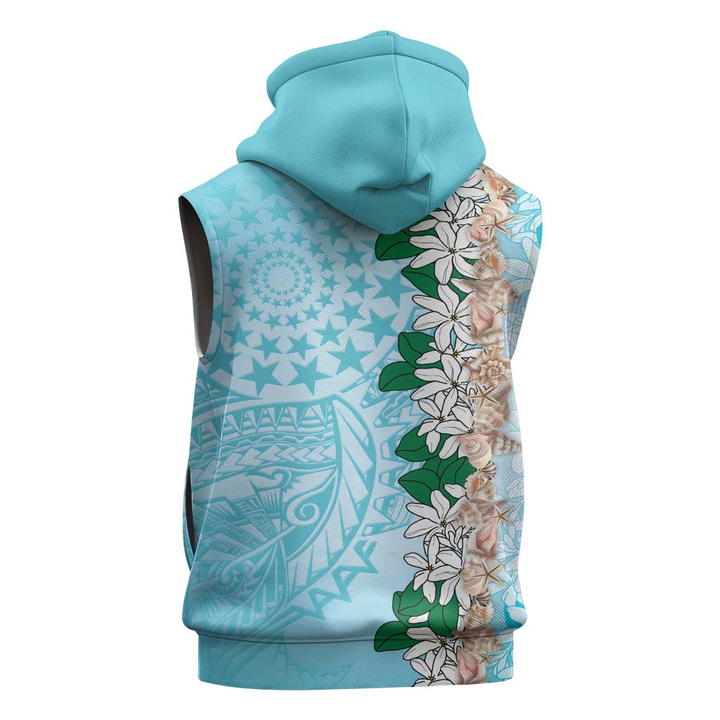 Cook Islands Tiare Maori With Conch Shell Sleeveless Hoodie Pasifika Fest Polynesian Tattoo Turquoise LT14 - Polynesian Pride