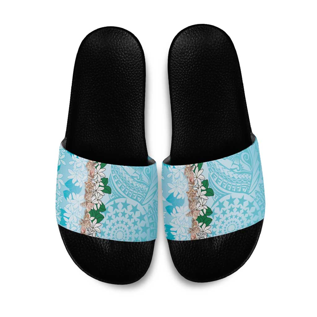 Cook Islands Tiare Maori With Conch Shell Slide Sandals Pasifika Fest Polynesian Tattoo Turquoise LT14 Turquoise - Polynesian Pride