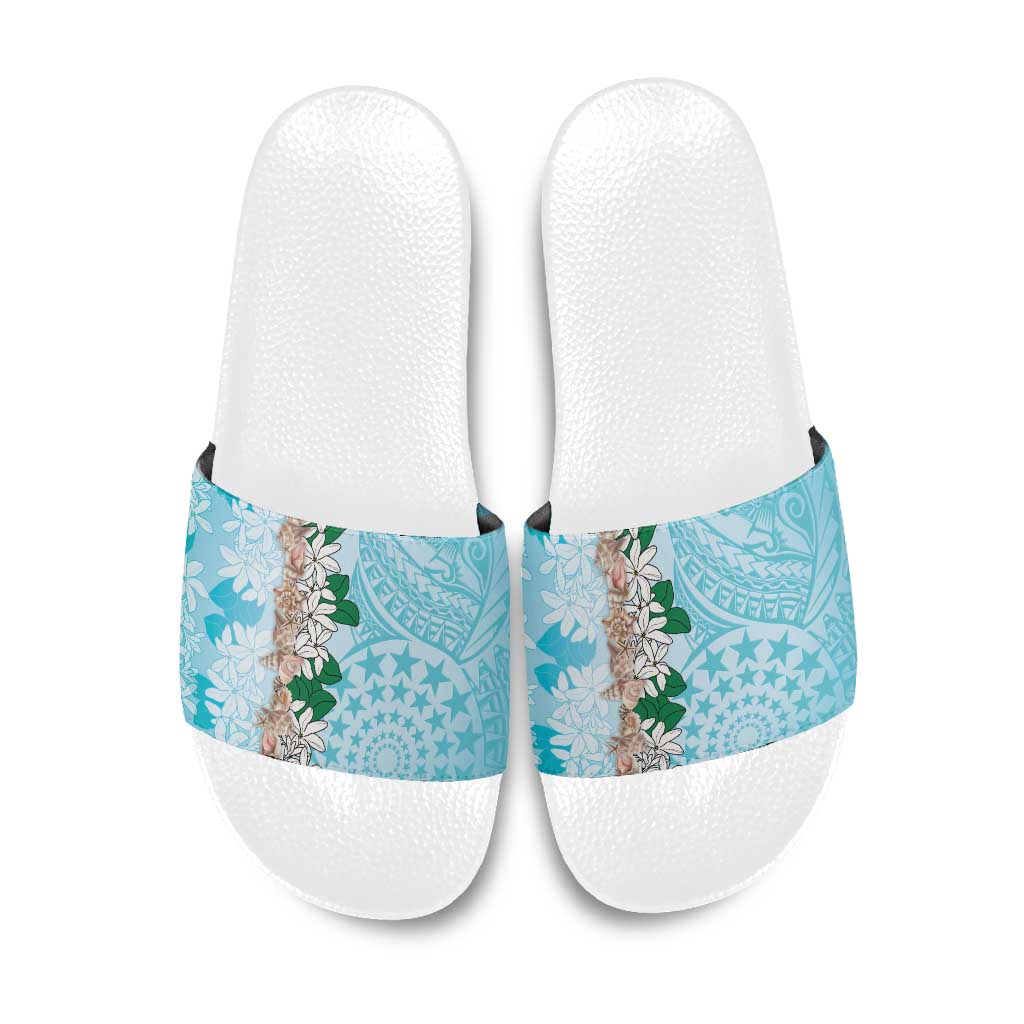 Cook Islands Tiare Maori With Conch Shell Slide Sandals Pasifika Fest Polynesian Tattoo Turquoise LT14 Turquoise - Polynesian Pride