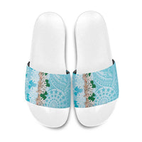 Cook Islands Tiare Maori With Conch Shell Slide Sandals Pasifika Fest Polynesian Tattoo Turquoise LT14 Turquoise - Polynesian Pride