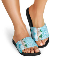 Cook Islands Tiare Maori With Conch Shell Slide Sandals Pasifika Fest Polynesian Tattoo Turquoise LT14 - Polynesian Pride