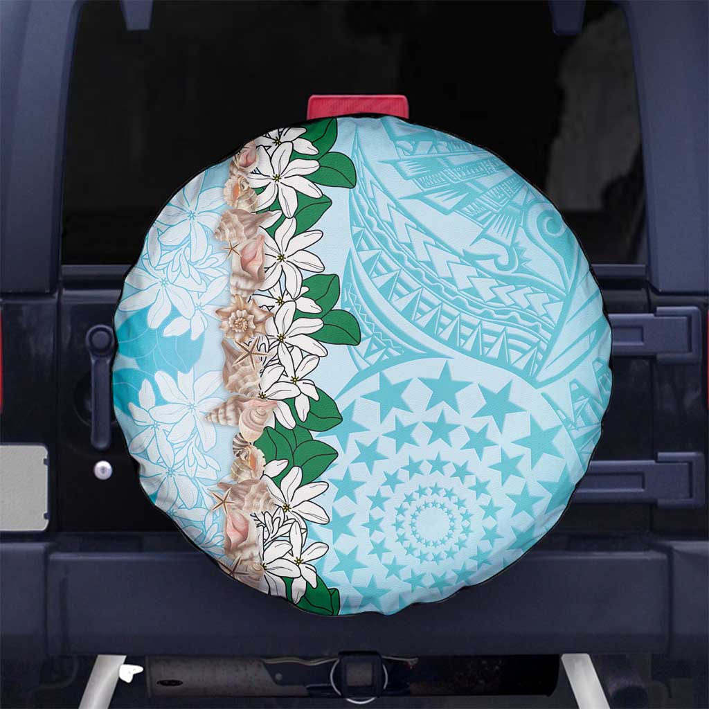 Cook Islands Tiare Maori With Conch Shell Spare Tire Cover Pasifika Fest Polynesian Tattoo Turquoise LT14 No hole Turquoise - Polynesian Pride