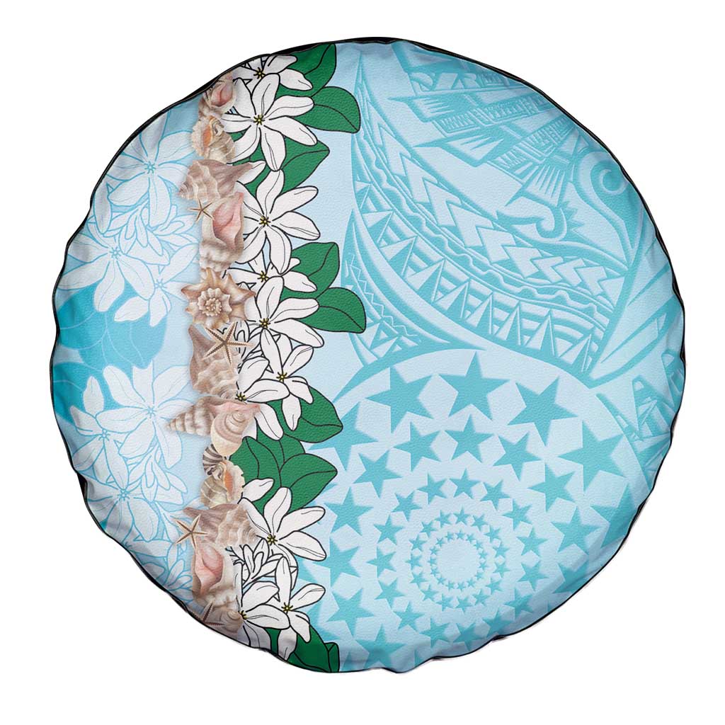Cook Islands Tiare Maori With Conch Shell Spare Tire Cover Pasifika Fest Polynesian Tattoo Turquoise LT14 - Polynesian Pride