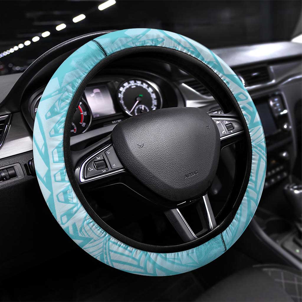 Cook Islands Tiare Maori With Conch Shell Steering Wheel Cover Pasifika Fest Polynesian Tattoo Turquoise LT14 Universal Fit Turquoise - Polynesian Pride