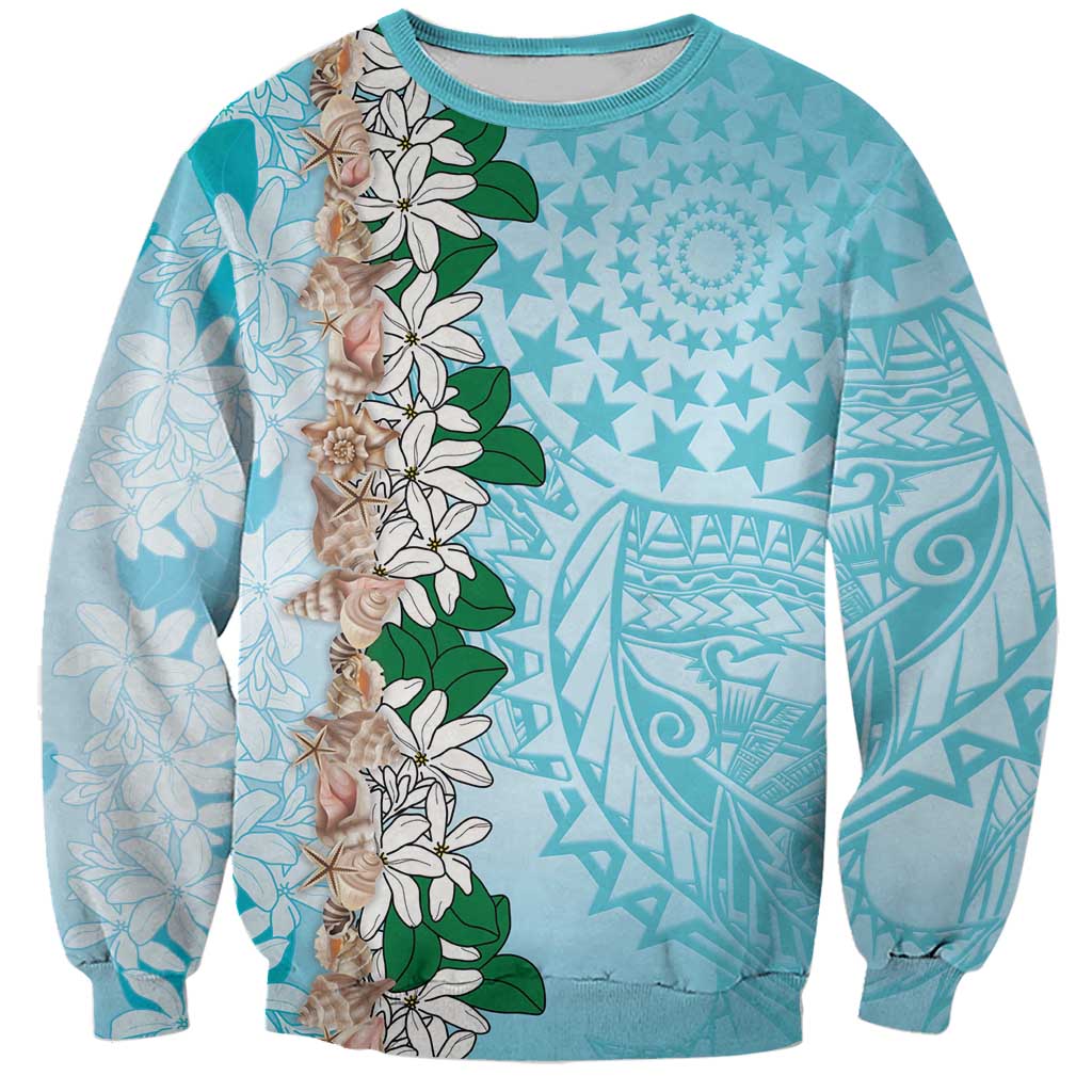 Cook Islands Tiare Maori With Conch Shell Sweatshirt Pasifika Fest Polynesian Tattoo Turquoise LT14 Unisex Turquoise - Polynesian Pride