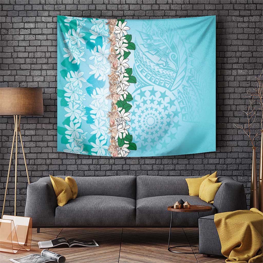 Cook Islands Tiare Maori With Conch Shell Tapestry Pasifika Fest Polynesian Tattoo Turquoise LT14 Turquoise - Polynesian Pride