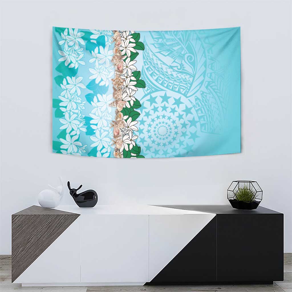 Cook Islands Tiare Maori With Conch Shell Tapestry Pasifika Fest Polynesian Tattoo Turquoise LT14 - Polynesian Pride
