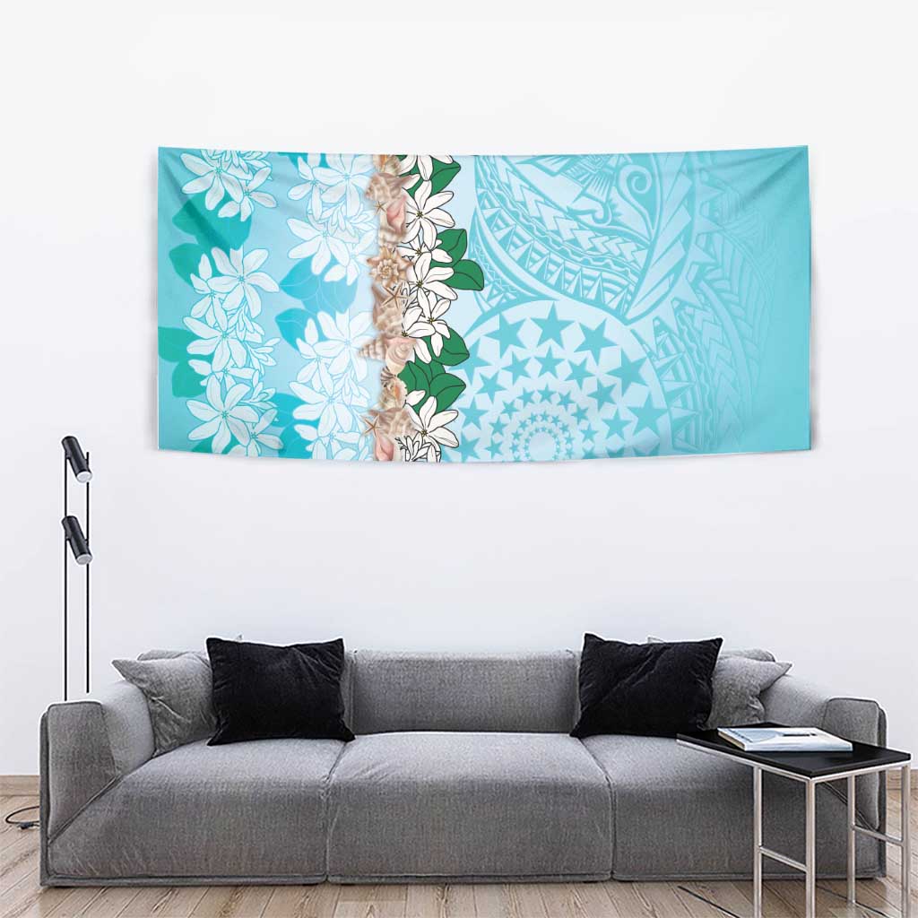 Cook Islands Tiare Maori With Conch Shell Tapestry Pasifika Fest Polynesian Tattoo Turquoise LT14 - Polynesian Pride