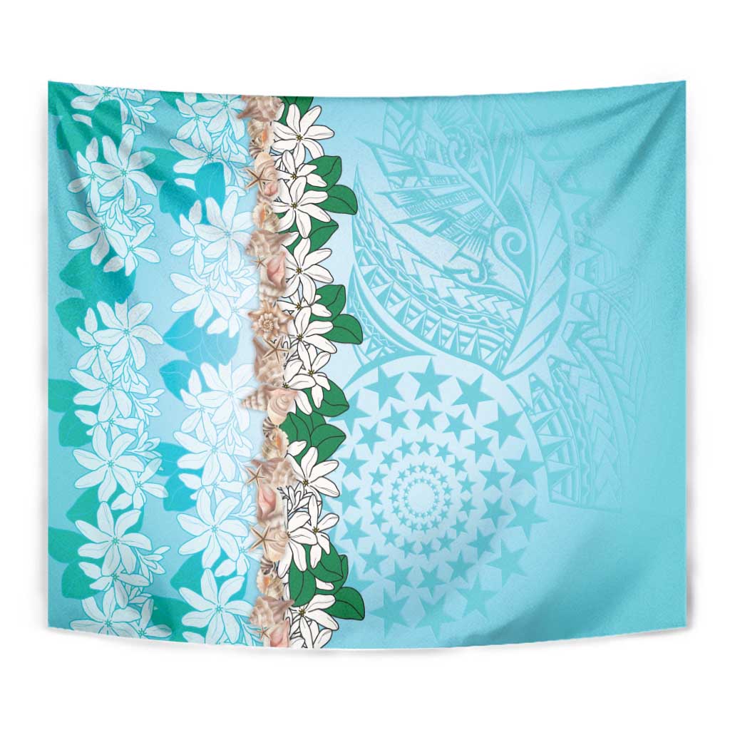 Cook Islands Tiare Maori With Conch Shell Tapestry Pasifika Fest Polynesian Tattoo Turquoise LT14 - Polynesian Pride