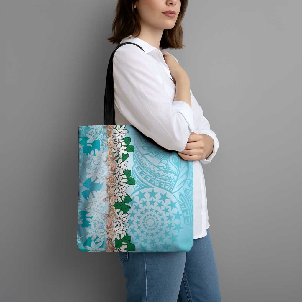 Cook Islands Tiare Maori With Conch Shell Tote Bag Pasifika Fest Polynesian Tattoo Turquoise LT14 - Polynesian Pride