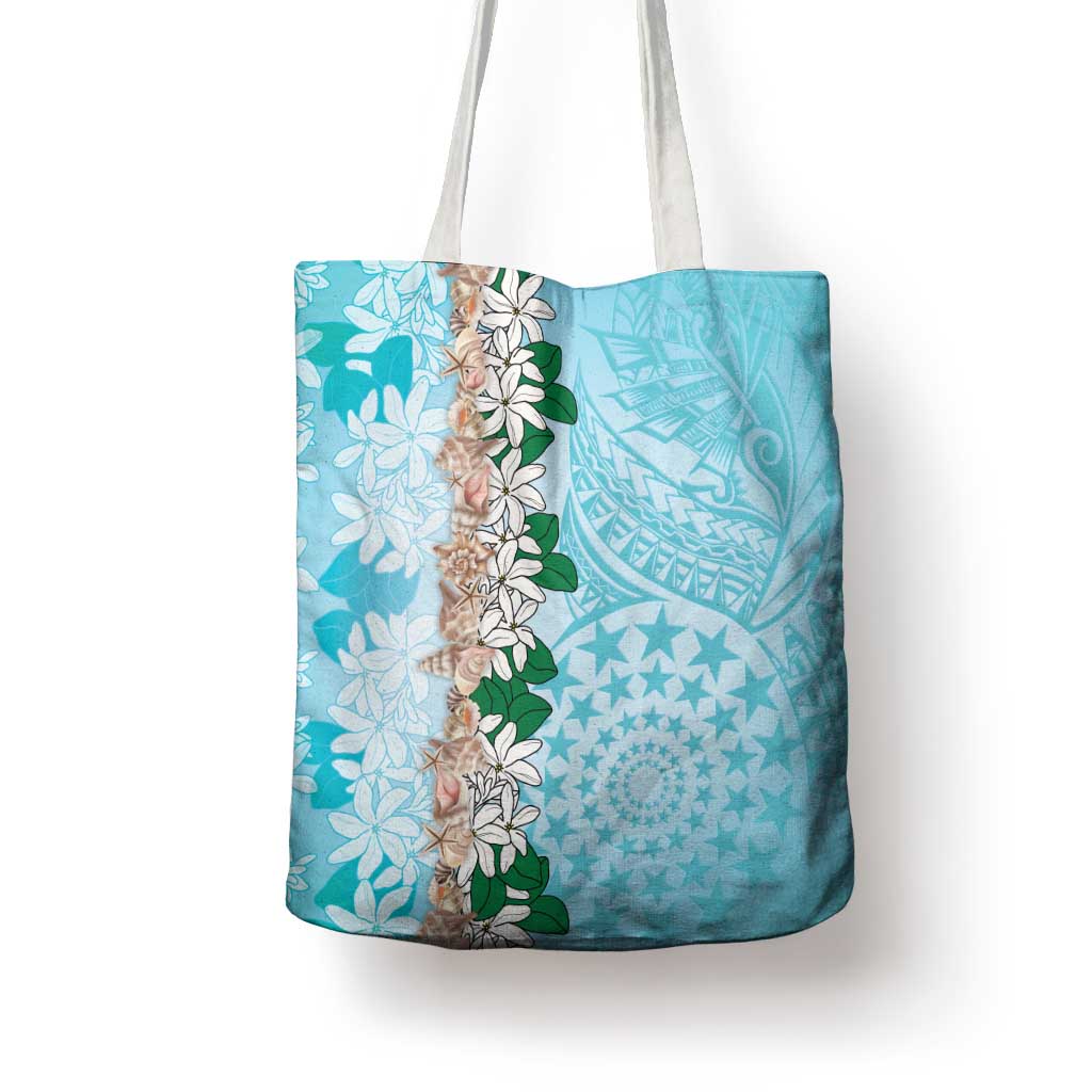 Cook Islands Tiare Maori With Conch Shell Tote Bag Pasifika Fest Polynesian Tattoo Turquoise LT14 - Polynesian Pride