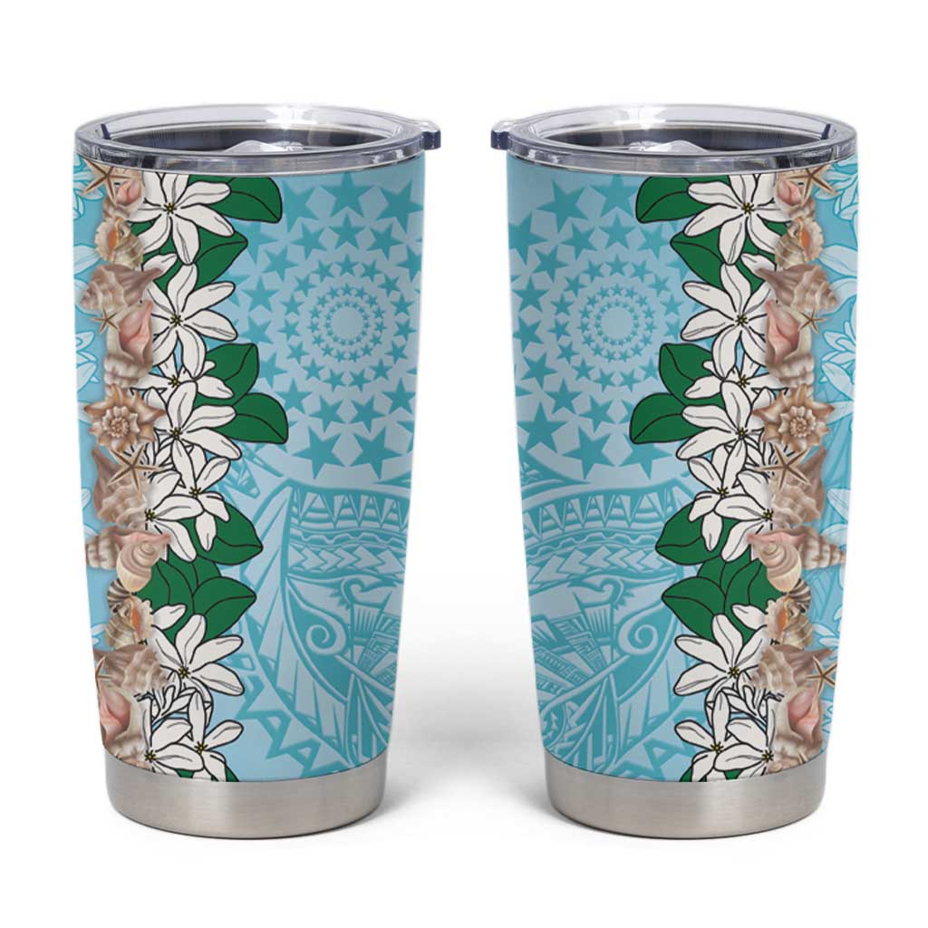 Cook Islands Tiare Maori With Conch Shell Tumbler Cup Pasifika Fest Polynesian Tattoo Turquoise LT14 Turquoise - Polynesian Pride