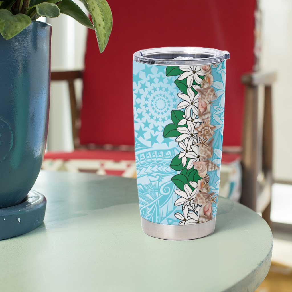 Cook Islands Tiare Maori With Conch Shell Tumbler Cup Pasifika Fest Polynesian Tattoo Turquoise LT14 - Polynesian Pride