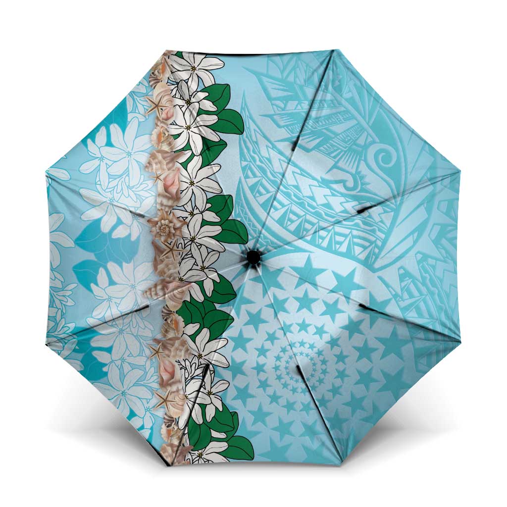 Cook Islands Tiare Maori With Conch Shell Umbrella Pasifika Fest Polynesian Tattoo Turquoise LT14 One Size Folded 11.42 inch Opened Diameter 37.4 inch Turquoise - Polynesian Pride