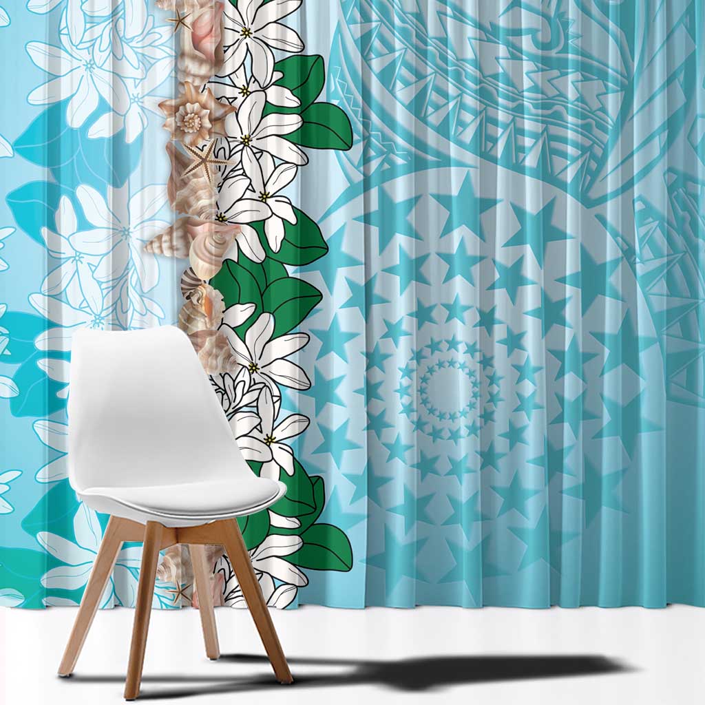 Cook Islands Tiare Maori With Conch Shell Window Curtain Pasifika Fest Polynesian Tattoo Turquoise LT14 - Polynesian Pride
