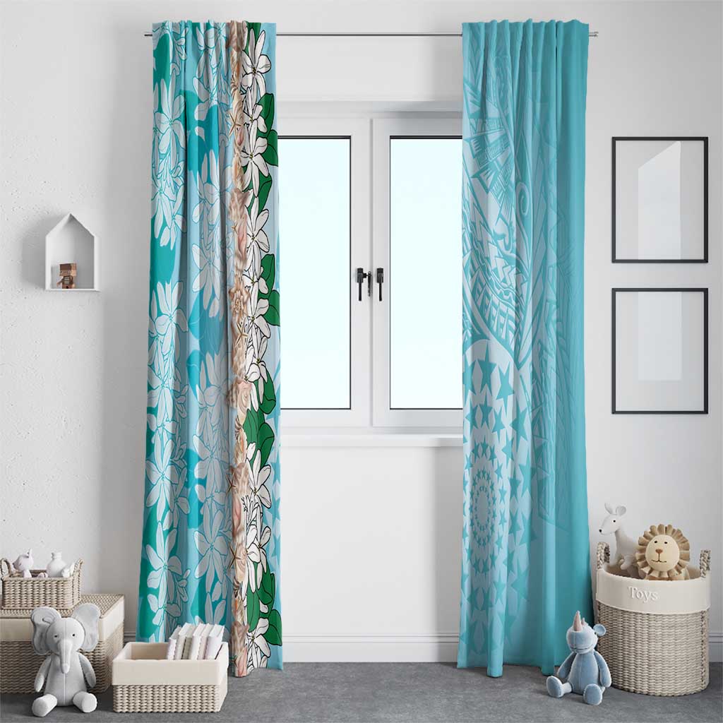Cook Islands Tiare Maori With Conch Shell Window Curtain Pasifika Fest Polynesian Tattoo Turquoise LT14 - Polynesian Pride
