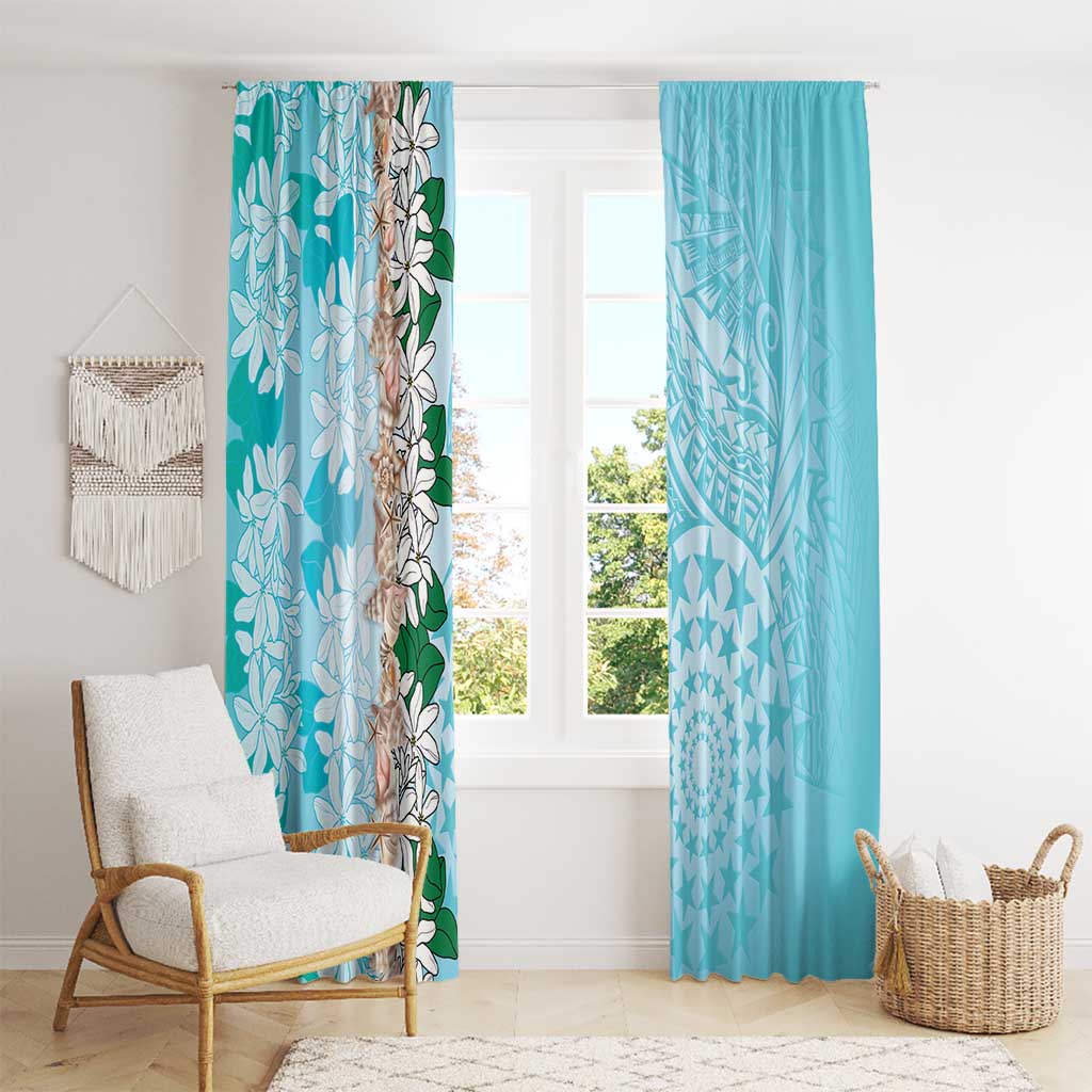 Cook Islands Tiare Maori With Conch Shell Window Curtain Pasifika Fest Polynesian Tattoo Turquoise LT14 - Polynesian Pride
