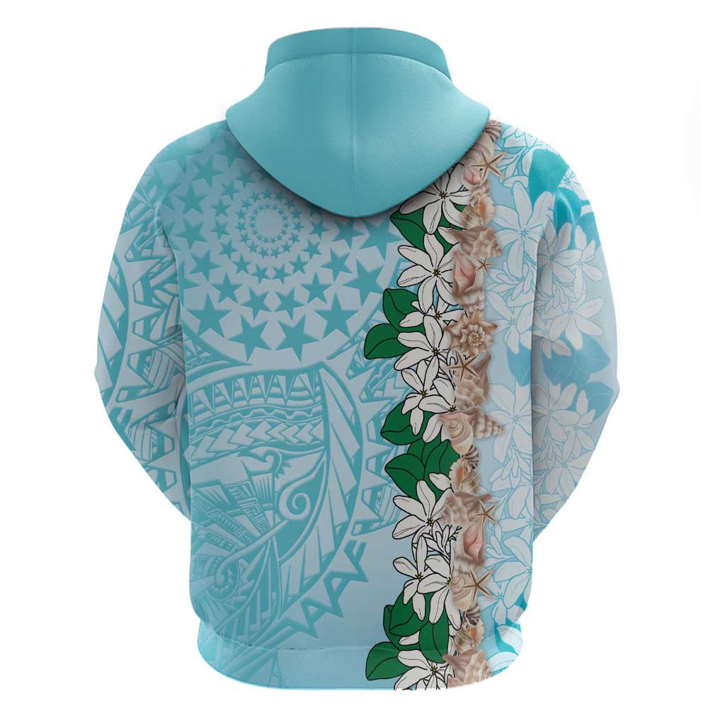 Cook Islands Tiare Maori With Conch Shell Zip Hoodie Pasifika Fest Polynesian Tattoo Turquoise LT14 - Polynesian Pride