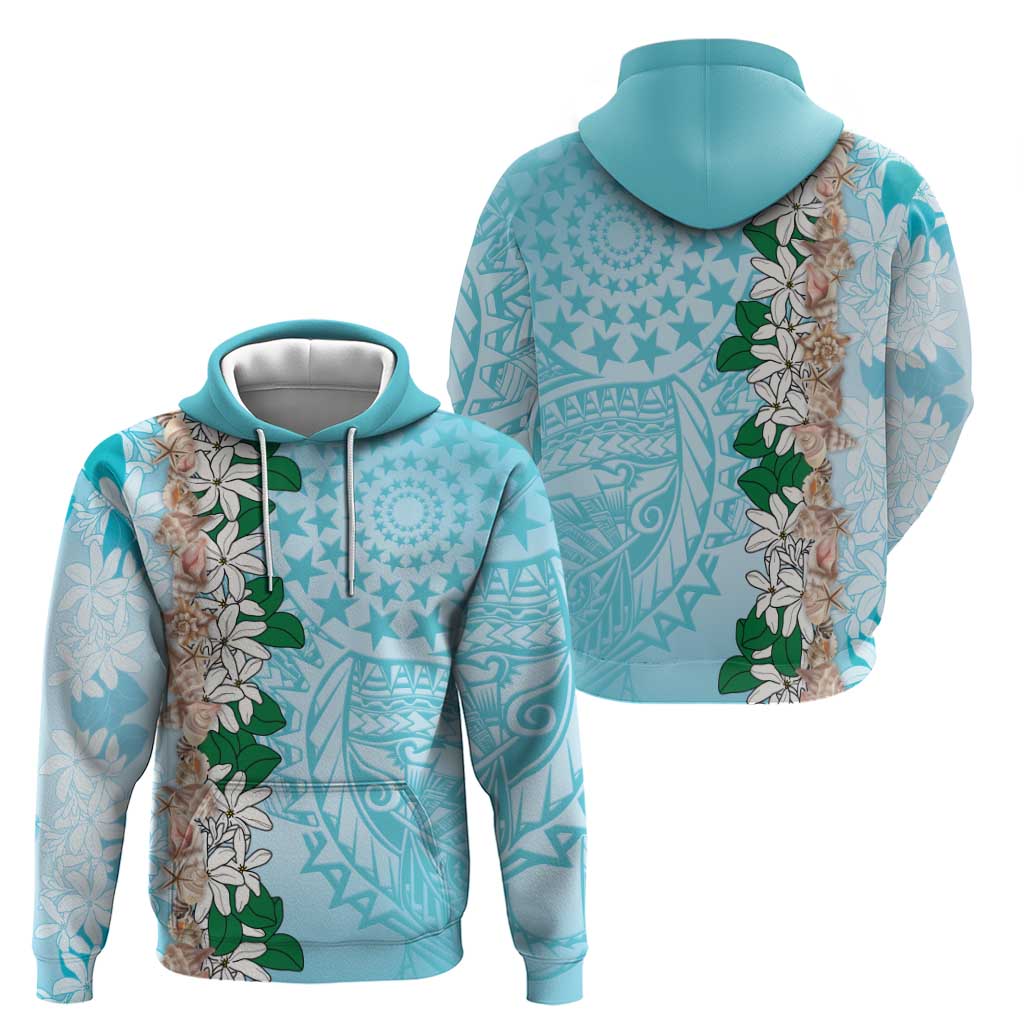 Cook Islands Tiare Maori With Conch Shell Zip Hoodie Pasifika Fest Polynesian Tattoo Turquoise LT14 - Polynesian Pride