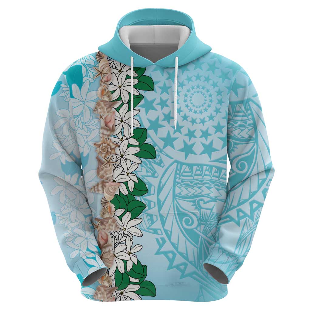 Cook Islands Tiare Maori With Conch Shell Zip Hoodie Pasifika Fest Polynesian Tattoo Turquoise LT14 - Polynesian Pride