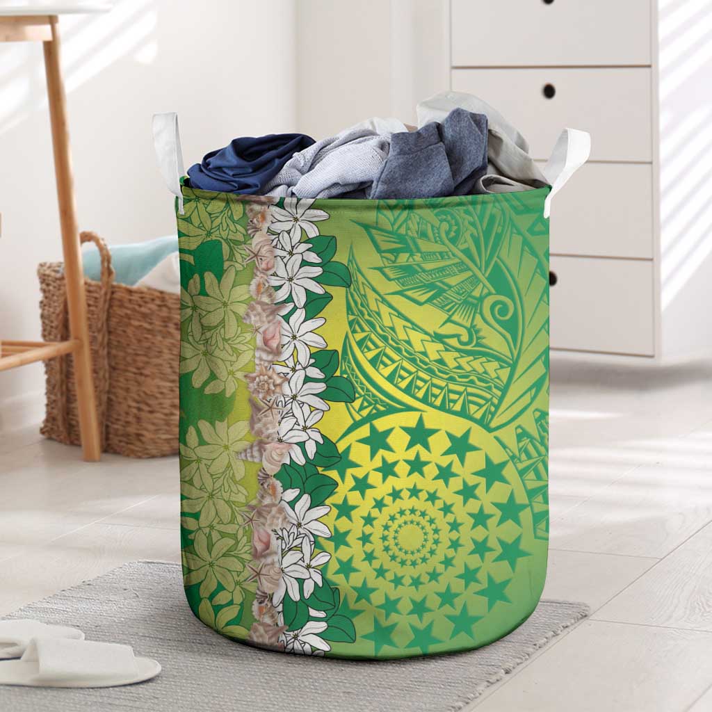 Cook Islands Tiare Maori With Conch Shell Laundry Basket Pasifika Fest Polynesian Tattoo Green LT14 Green - Polynesian Pride