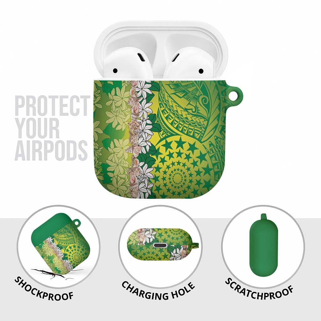 Cook Islands Tiare Maori With Conch Shell AirPods Case Pasifika Fest Polynesian Tattoo Green LT14 - Polynesian Pride