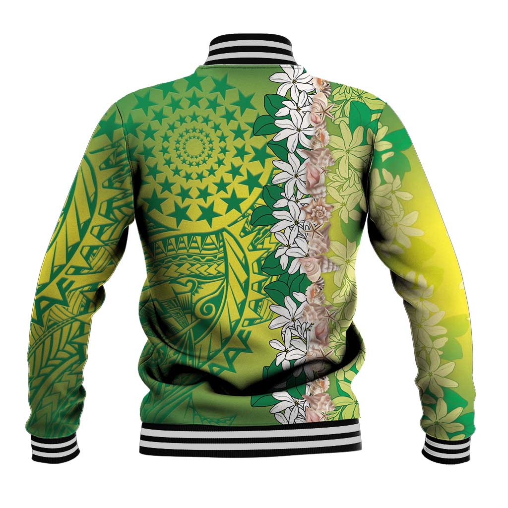 Cook Islands Tiare Maori With Conch Shell Baseball Jacket Pasifika Fest Polynesian Tattoo Green LT14 - Polynesian Pride