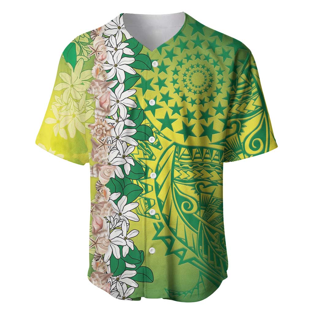 Cook Islands Tiare Maori With Conch Shell Baseball Jersey Pasifika Fest Polynesian Tattoo Green LT14 Green - Polynesian Pride