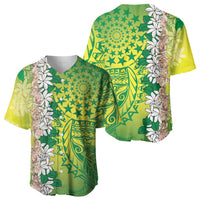 Cook Islands Tiare Maori With Conch Shell Baseball Jersey Pasifika Fest Polynesian Tattoo Green