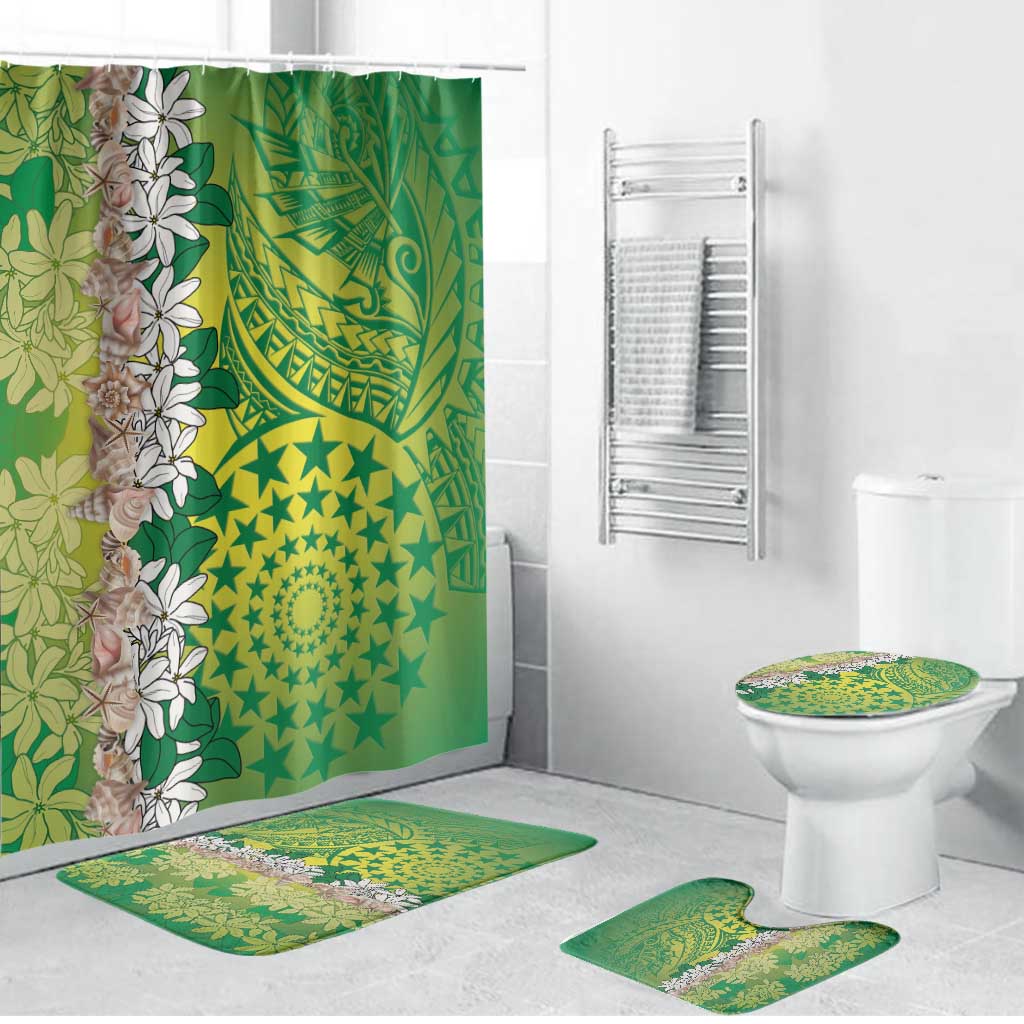 Cook Islands Tiare Maori With Conch Shell Bathroom Set Pasifika Fest Polynesian Tattoo Green LT14 Bathroom Set (4 pcs) Green - Polynesian Pride