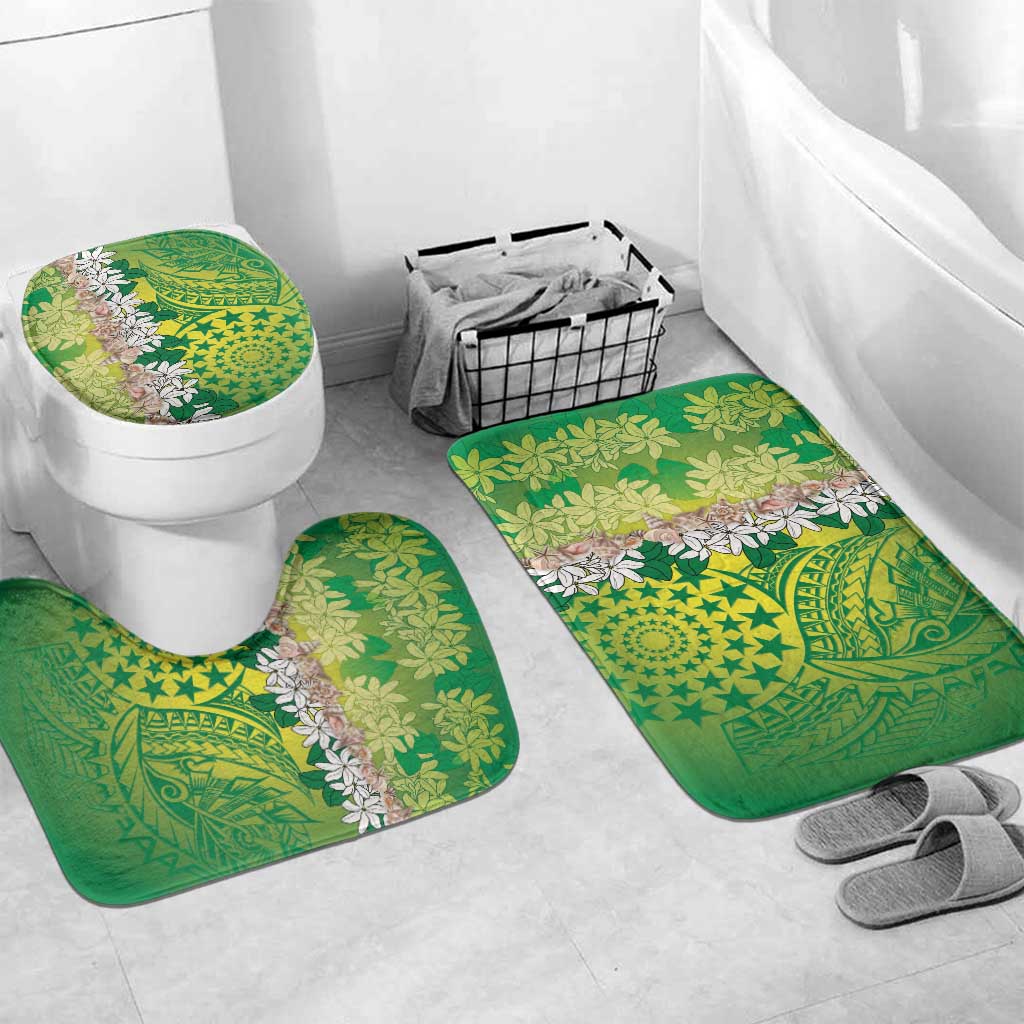 Cook Islands Tiare Maori With Conch Shell Bathroom Set Pasifika Fest Polynesian Tattoo Green LT14 Mat Set Only (3 pcs) One Size Green - Polynesian Pride