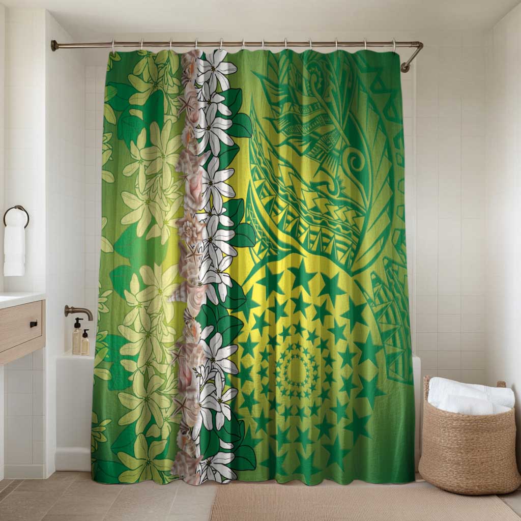 Cook Islands Tiare Maori With Conch Shell Bathroom Set Pasifika Fest Polynesian Tattoo Green LT14 Shower Curtain Only Green - Polynesian Pride