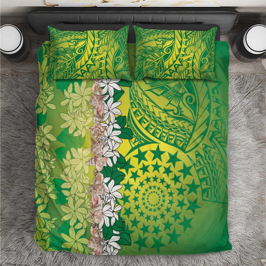 Cook Islands Tiare Maori With Conch Shell Bedding Set Pasifika Fest Polynesian Tattoo Green