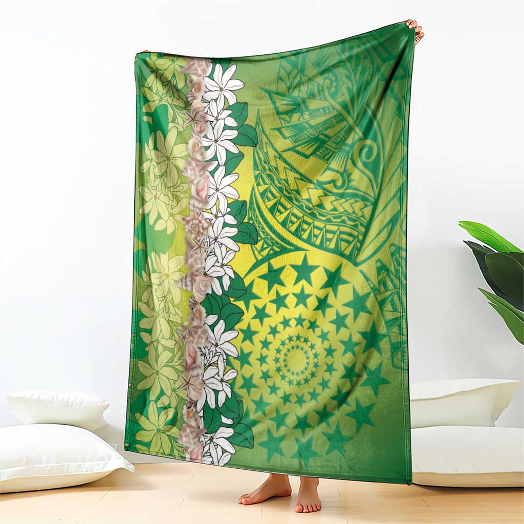 Cook Islands Tiare Maori With Conch Shell Blanket Pasifika Fest Polynesian Tattoo Green LT14 - Polynesian Pride